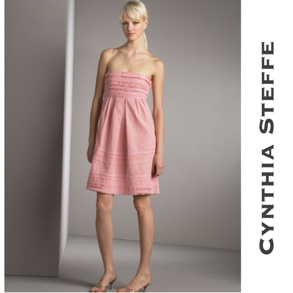 CYNTHIA STEFFE Seersucker Babydoll Strapless Dress Size 6